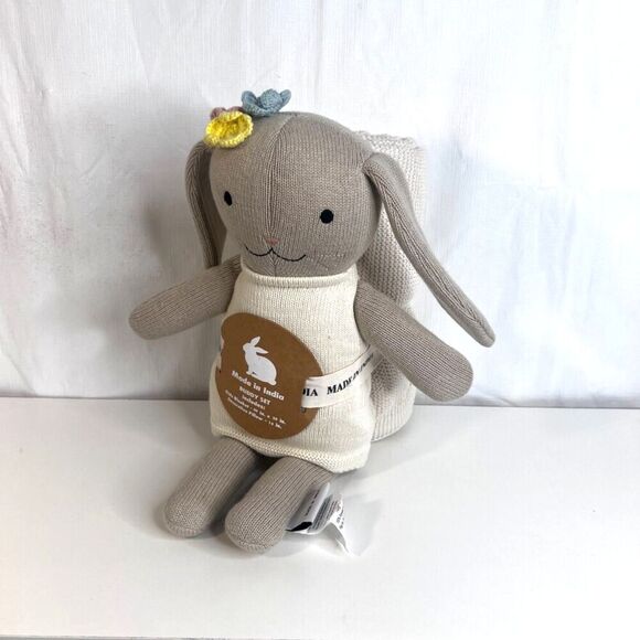 Buddy Set NWT Knitted Stuffed Bunny Rabbit w/ Blanket Made in India Nursery Baby - Picture 8 of 10